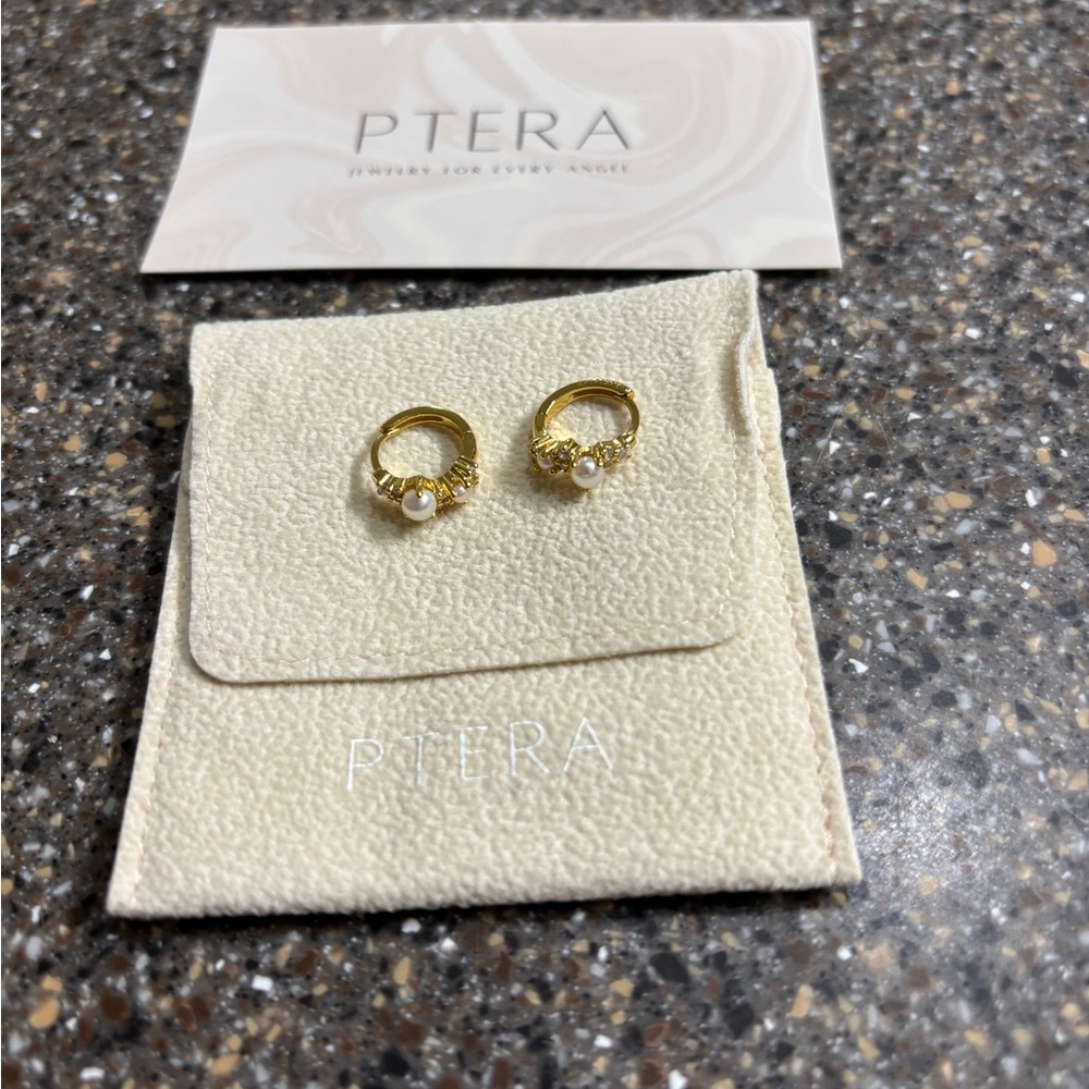 Gold Pearl Cluster Huggie Hoops 18K Vermeil CZ Dainty Statement Earrings